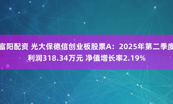 富阳配资 光大保德信创业板股票A：2025年第二季度利润318.34万元 净值增长率2.19%